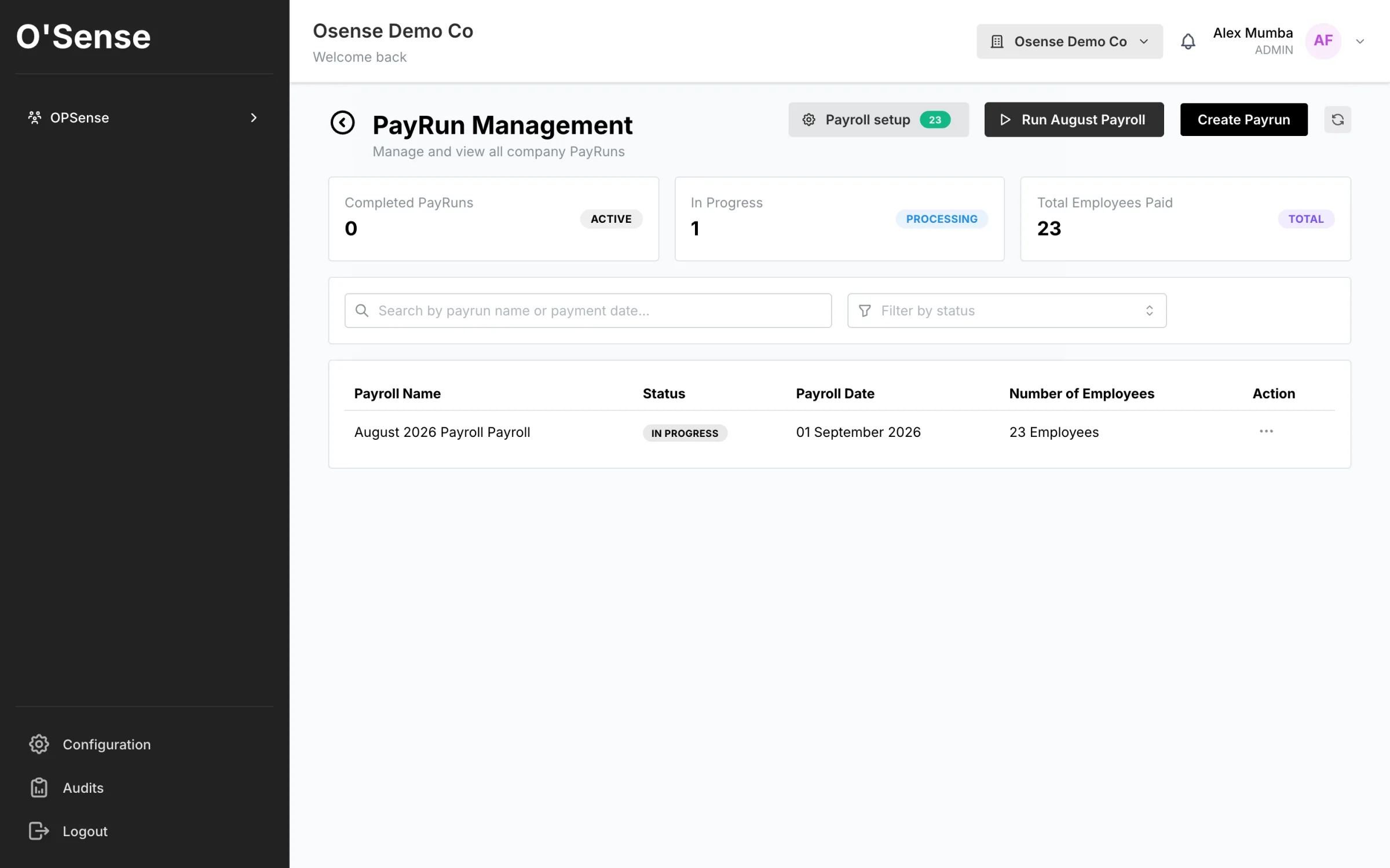 Pay run management for one-click monthly payroll